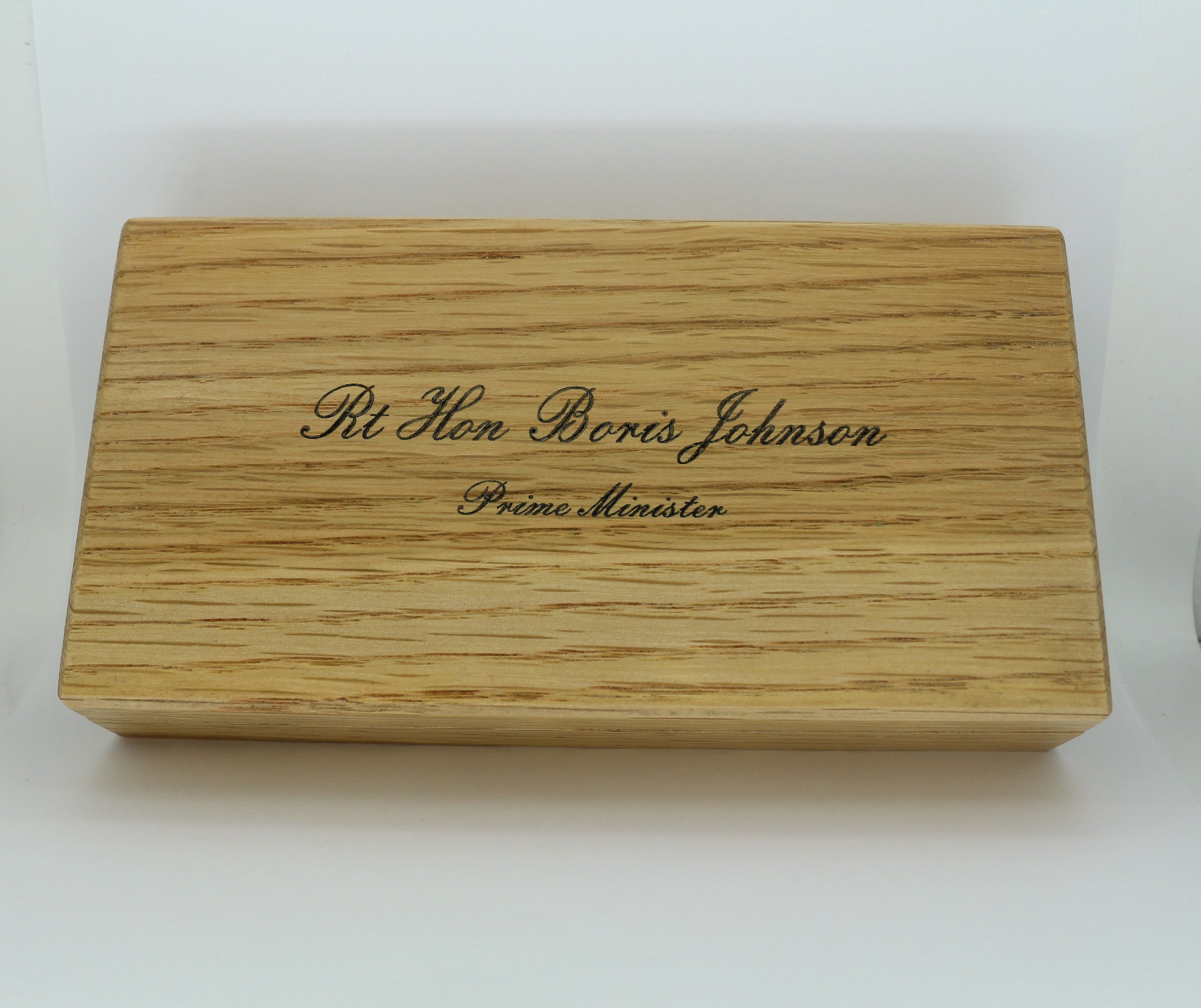 Presentation box with Boris Johnson engraved on the lid